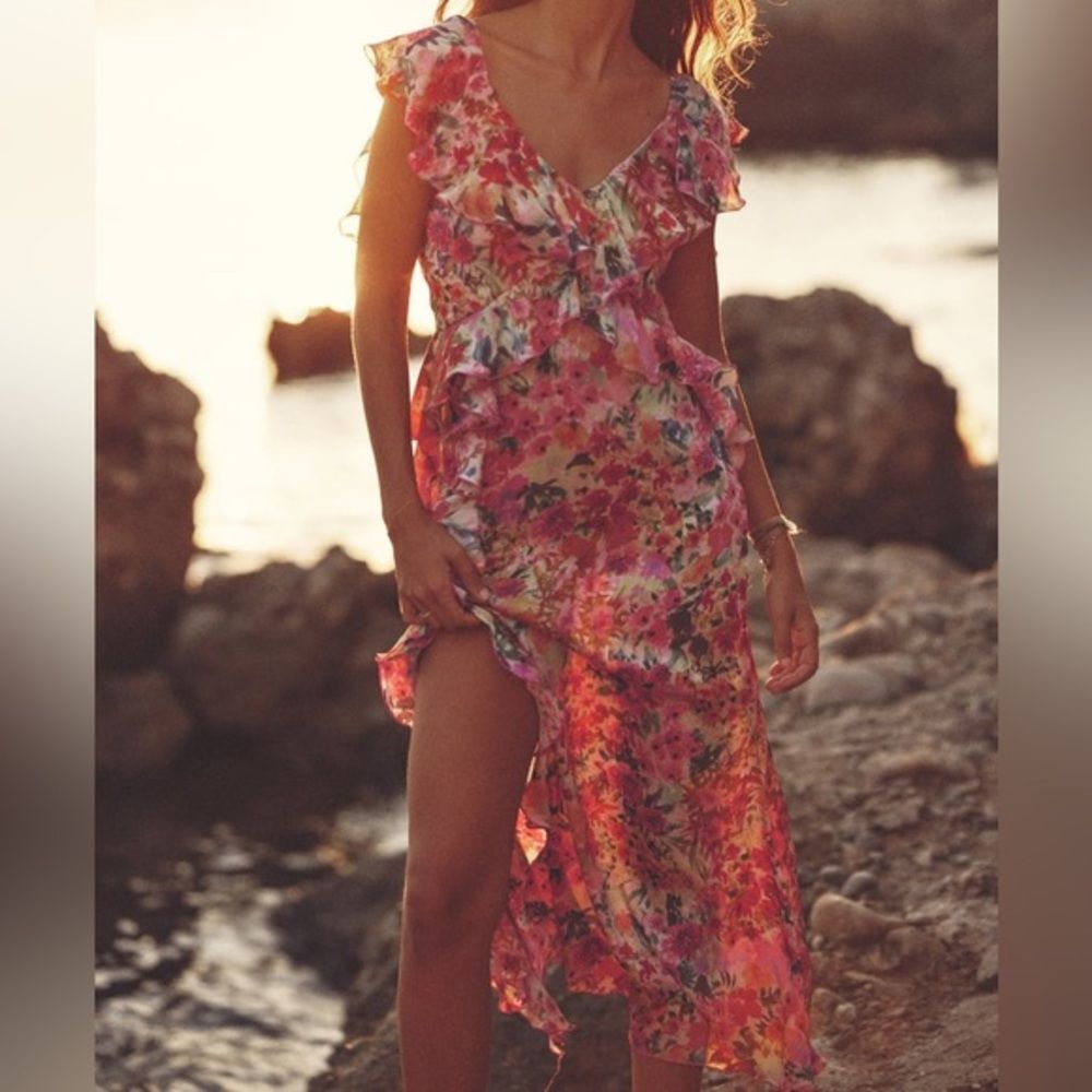 Zara Floral Print Ruffle Dress with open back size medium